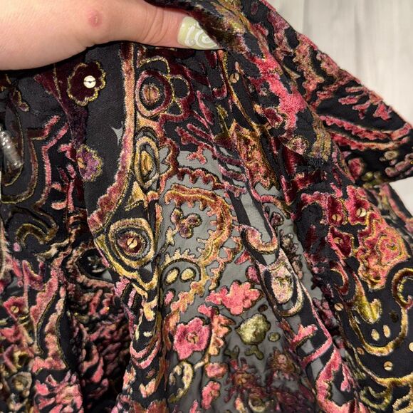 Chicos silk rayon colorful velvet burnout sequin jacket size 2 Super whimsical - Picture 8 of 11